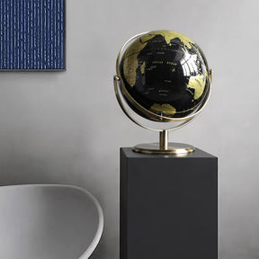 Antique brass globe features a comprehensive map with more than 4,000 location names and details.