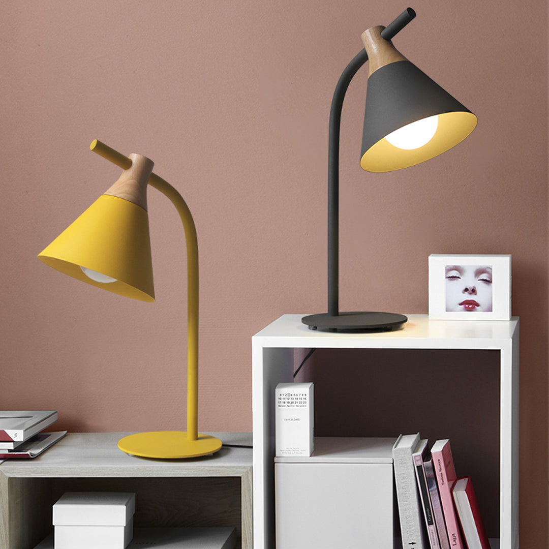 Audela Macaroon Table Lamp traditional study lamp covered by a funnel.