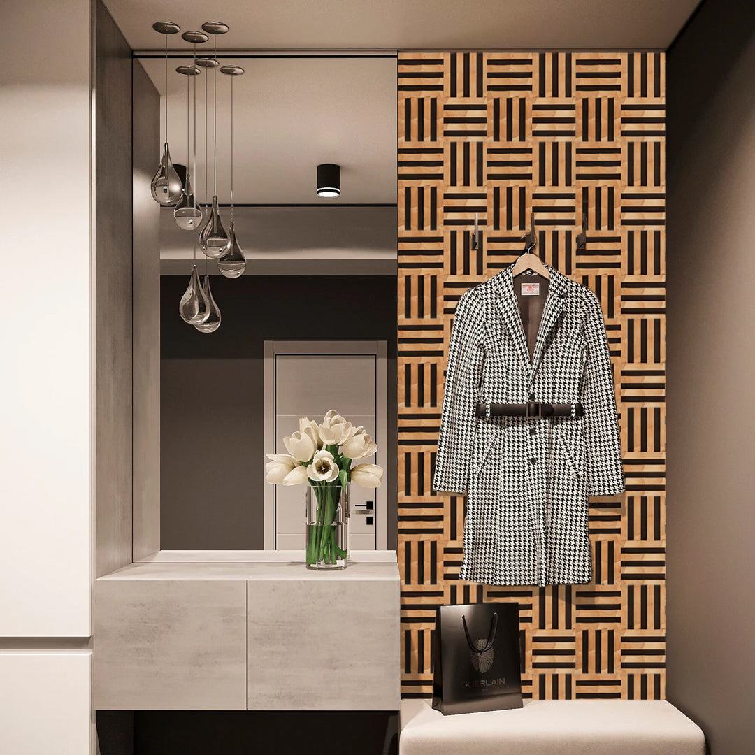 Braid Mosaic Wood Wall Panel for trendy living room decoration.
