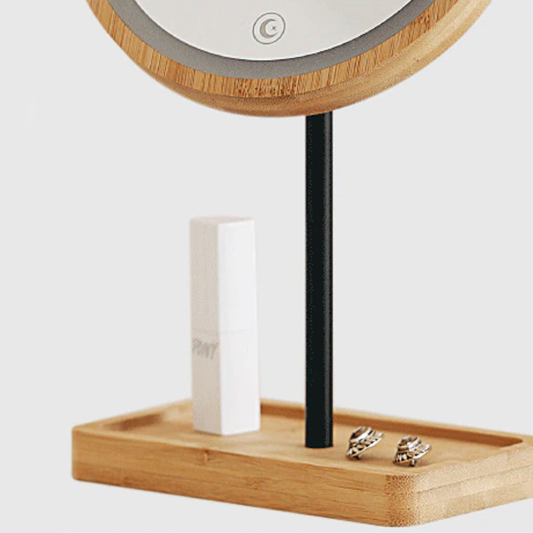 LED Wooden Cosmetic Mirror with Wood + Aluminum/Copper
