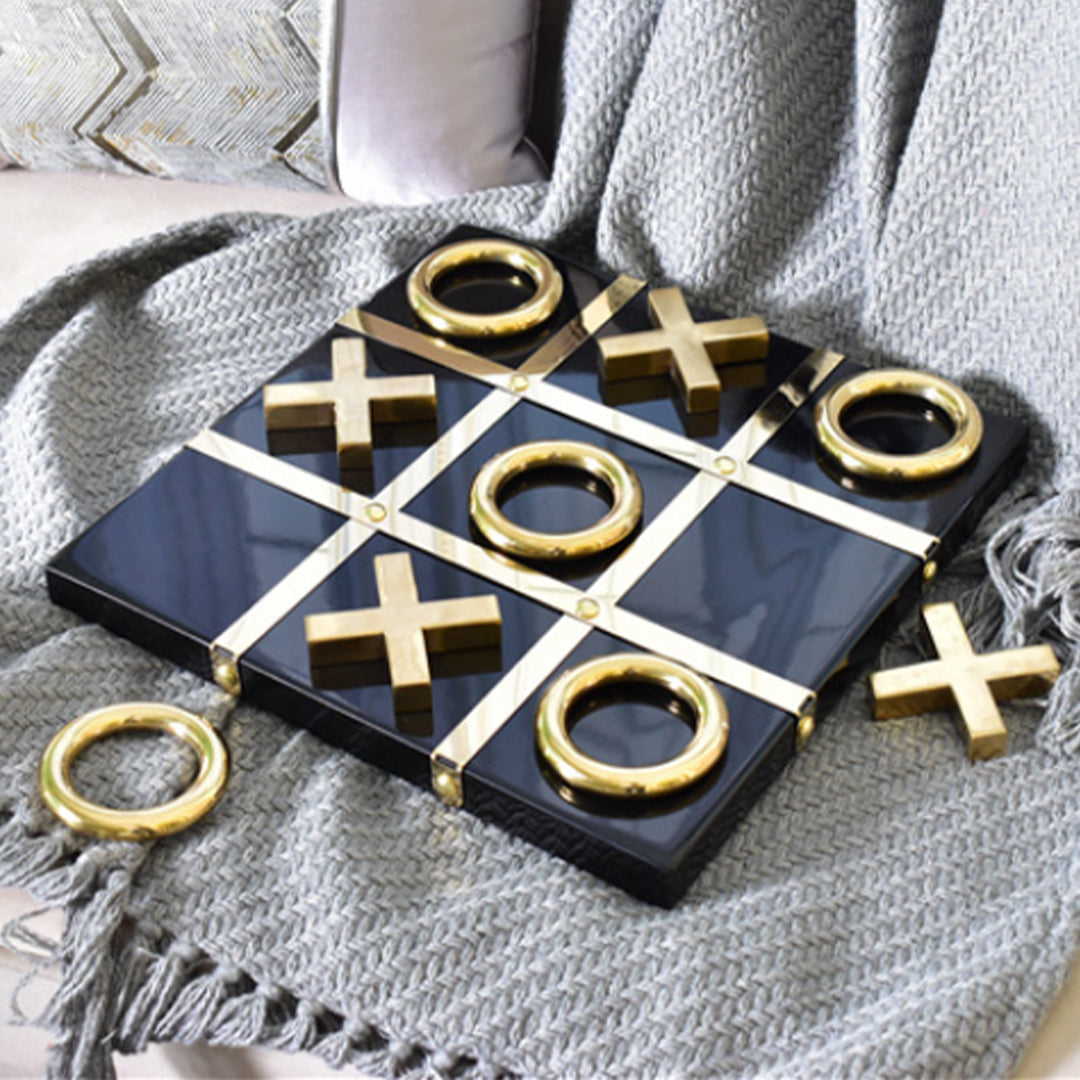 Metal Tic-Tac-Toe Game Featuring wood