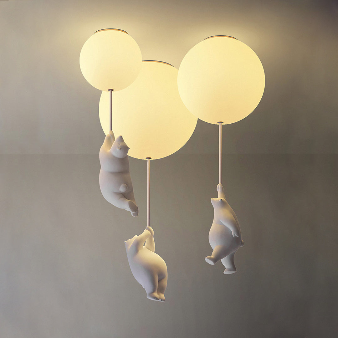 Nexa Cartoon Bear Ceiling Lampshade with Frosted glass lamp shade, Resin polar bear