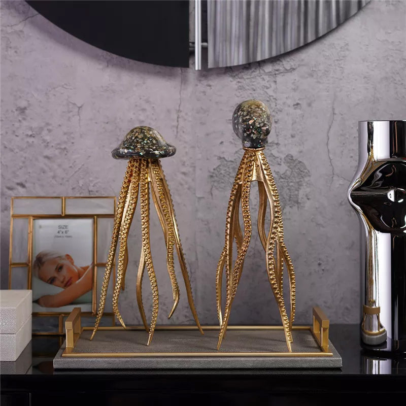 Flying Octopus Statue Gold and marmer colour.