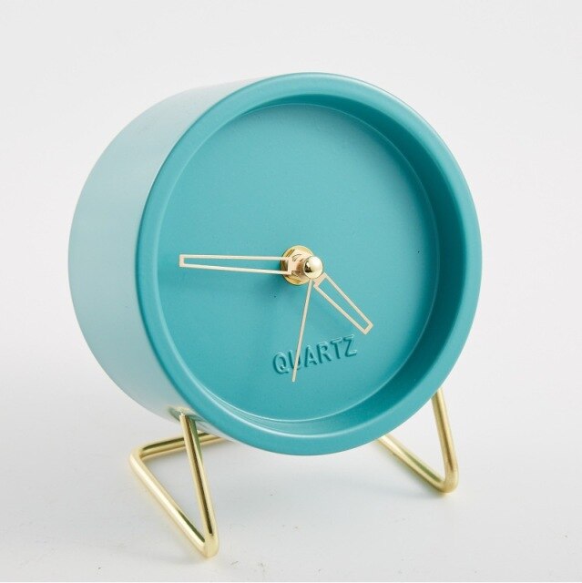 Quartz Metal Table Clock 6 In with a square standing metal