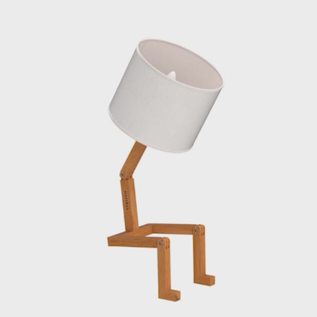 Robot Wooden Table Lamp with Shade Width 8.5” 
