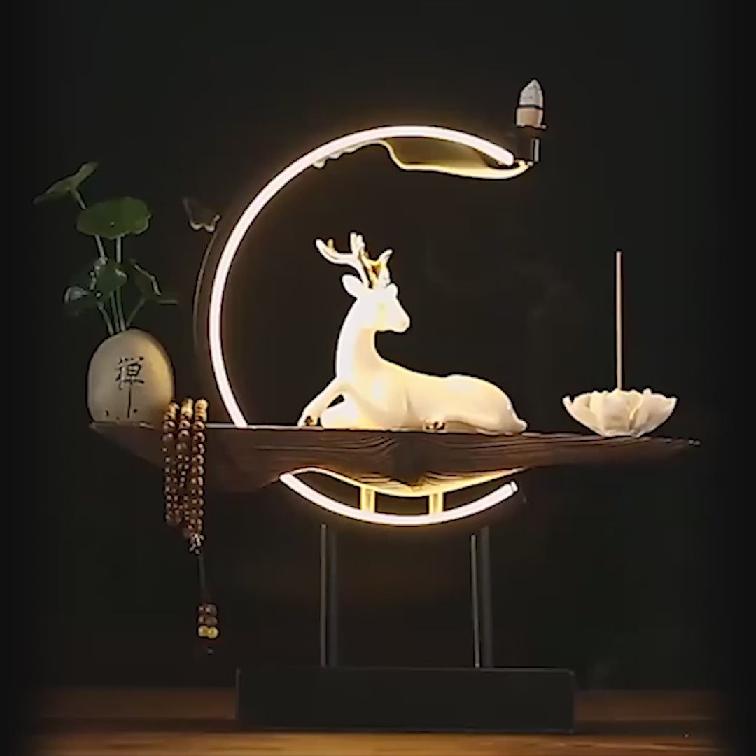 The Deer and Lotus Incense Holder Waterfall Lamp with