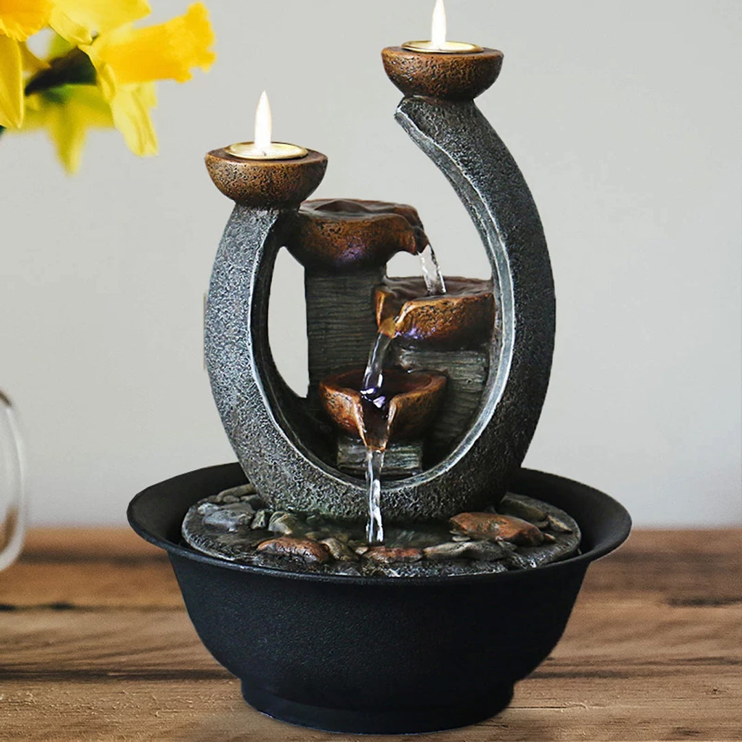 Indoor Candle Water Fountain is a nature indoors with this one-of-a-kind water fountain and candle holder.