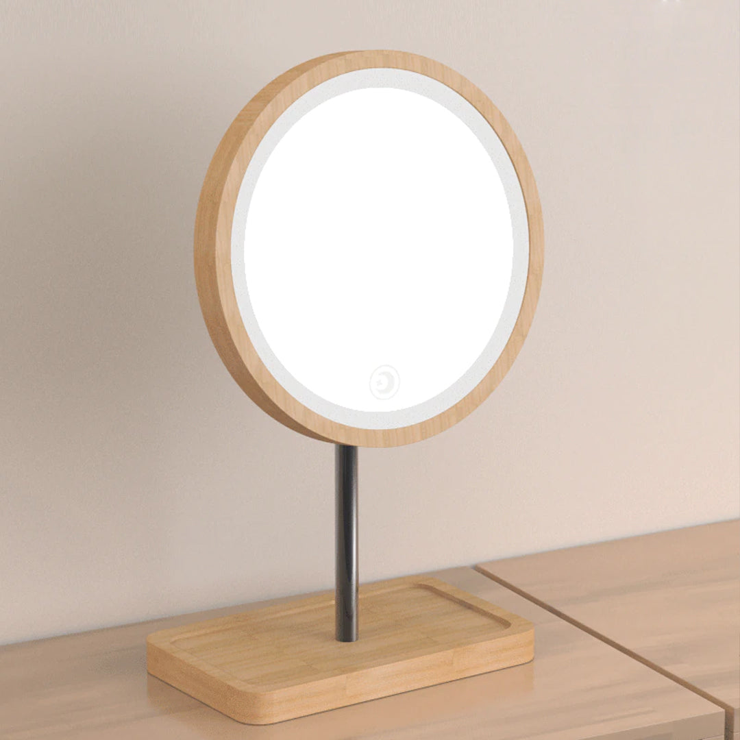 LED Wooden Cosmetic Mirror with the touch button