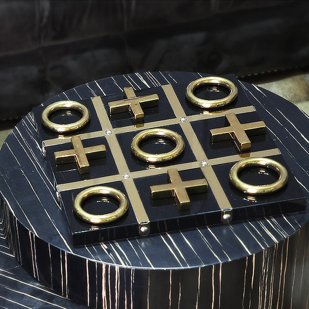 Metal Tic-Tac-Toe Game Featuring gold color stainless steel
