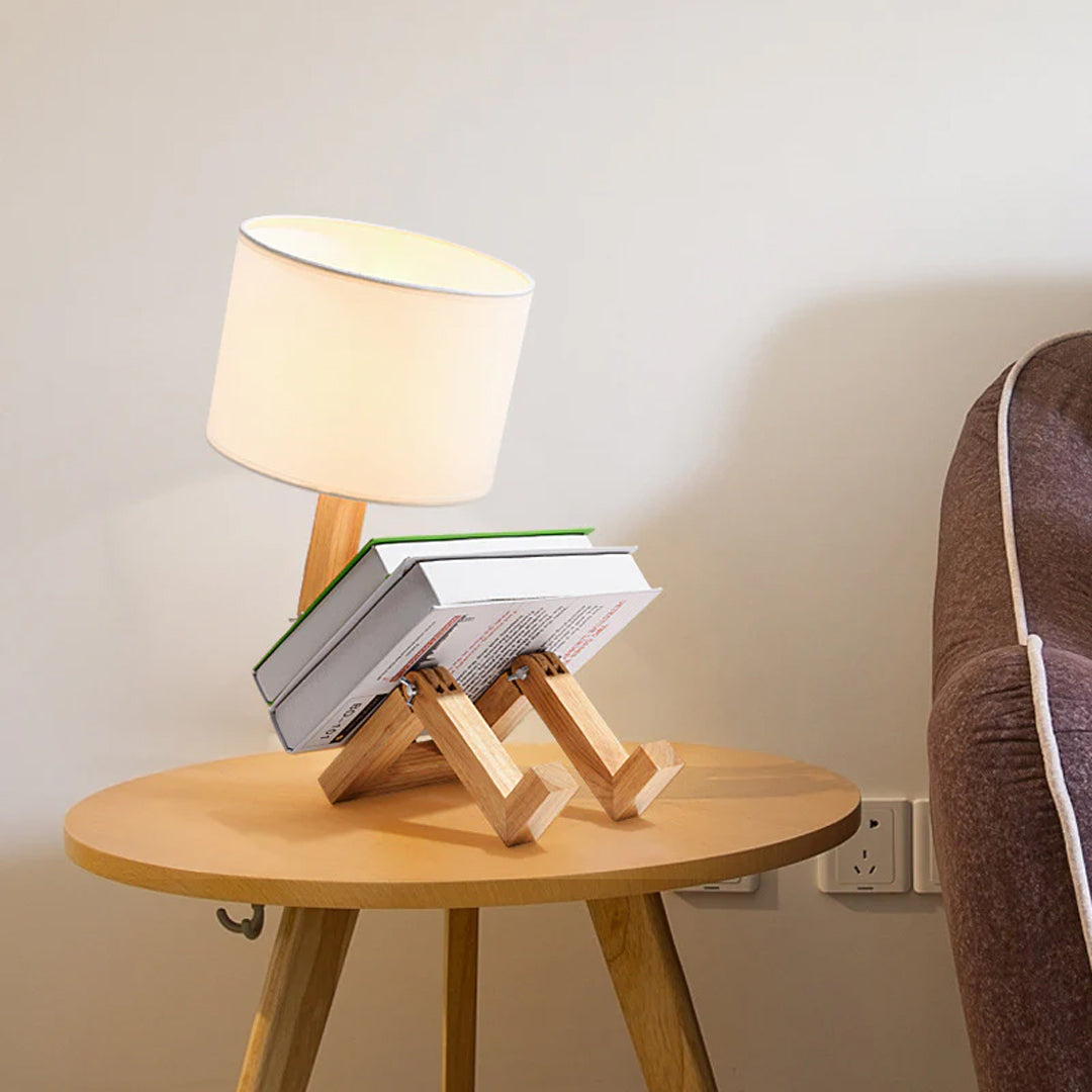 Robot Wooden Table Lamp crafted from a high-quality wooden base