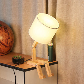 Robot Wooden Table Lamp with Material Wooden Base with Fabric Shade