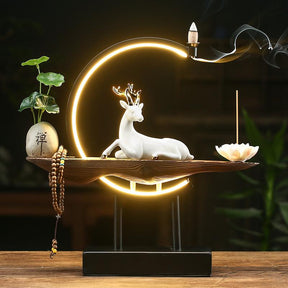 The Deer and Lotus Incense Holder Waterfall Lamp with Plug Type USB