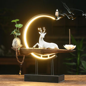 The Deer and Lotus Incense Holder Waterfall Lamp with Dimension: 16.5cm x 5cm x 15cm